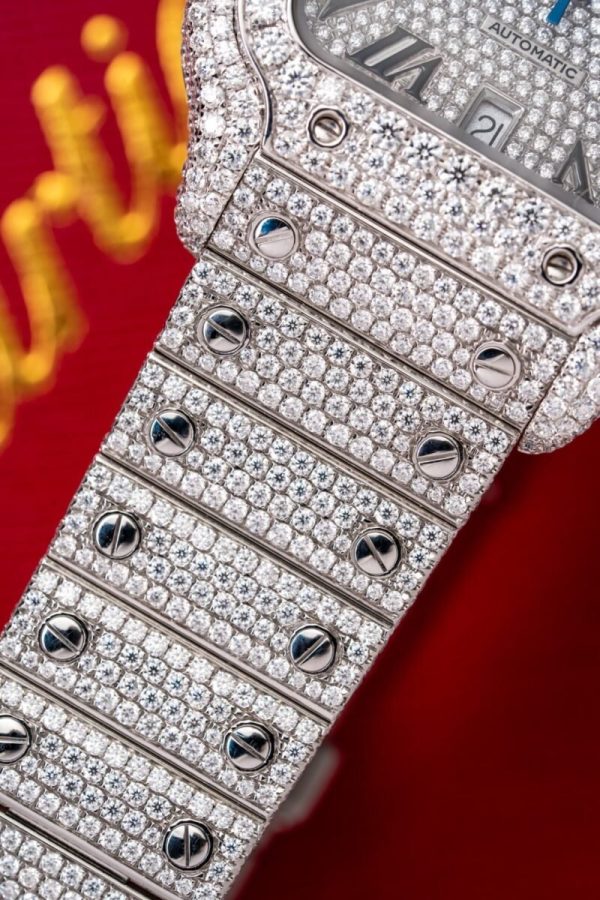 Cartier Santos Iced Out VVS1 Clarity Moissanite Large Model Best Replica 39.8mm