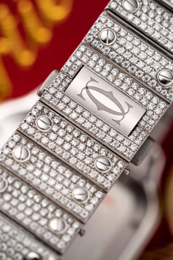Cartier Santos Iced Out VVS1 Clarity Moissanite Large Model Best Replica 39.8mm