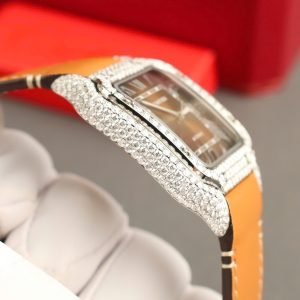 Cartier Santos Large Model Brown Dial Custom Moissanite Case Best Replica 39.8mm