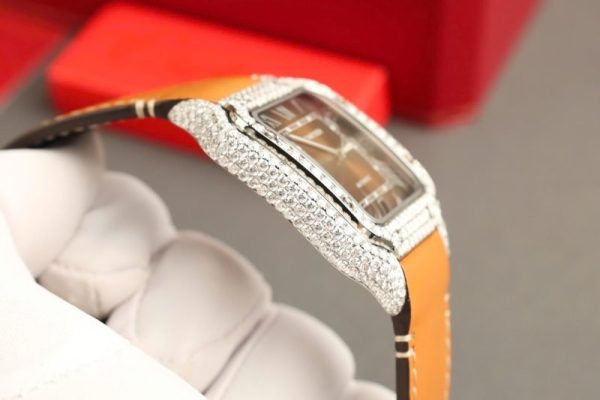 Cartier Santos Large Model Brown Dial Custom Moissanite Case Best Replica 39.8mm