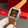 Cartier Santos Large Model Brown Dial Custom Moissanite Case Best Replica 39.8mm