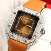 Cartier Santos Large Model Brown Dial Custom Moissanite Case Best Replica 39.8mm