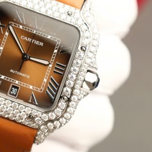 Cartier Santos Large Model Brown Dial Custom Moissanite Case Best Replica 39.8mm