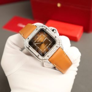 Cartier Santos Large Model Brown Dial Custom Moissanite Case Best Replica 39.8mm