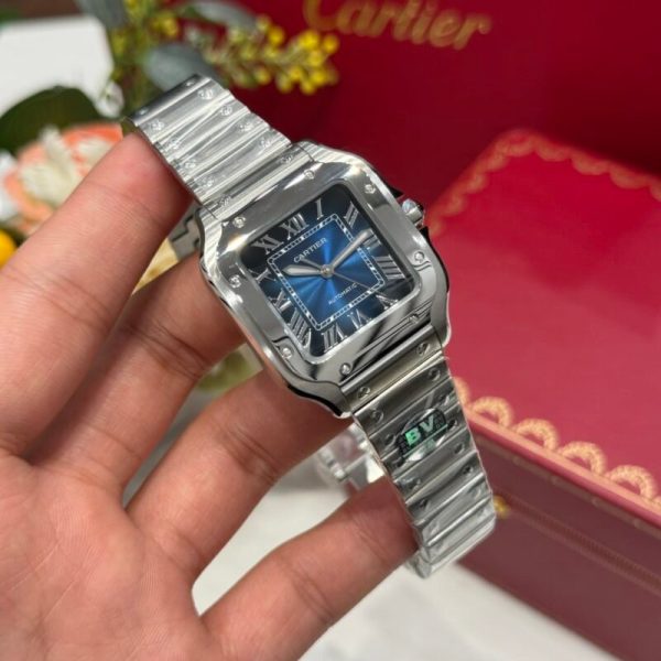 Cartier Santos WSSA0063 Blue Dial Medium Model Best Quality Replica BVF 35.1mm