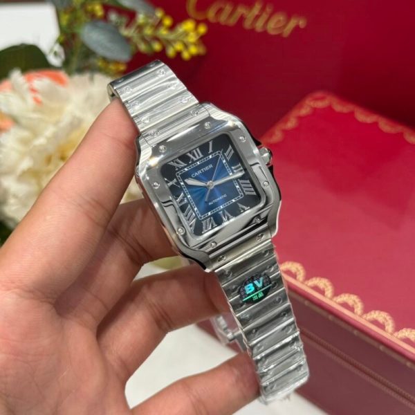 Cartier Santos WSSA0063 Blue Dial Medium Model Best Quality Replica BVF 35.1mm