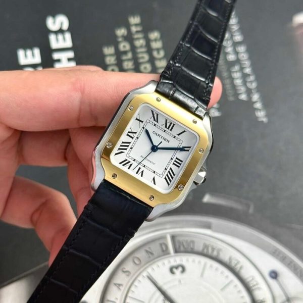 Cartier Santos Two Tone Yellow Gold White Dial Medium Model Best Replica BVF 35.1mm