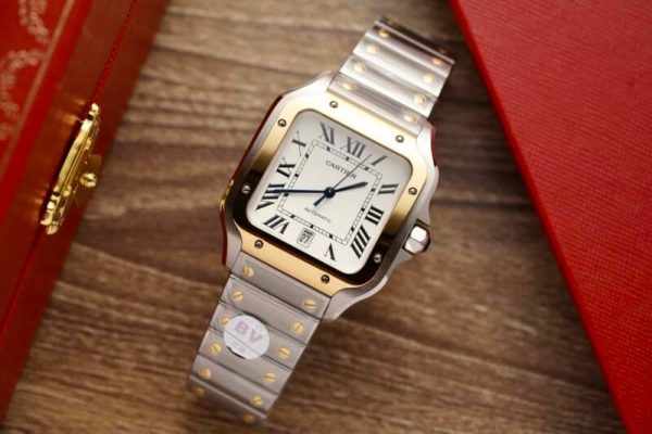Cartier Santos Two Tone Yellow Gold White Dial Large Model Best Replica BVF 39.8mm