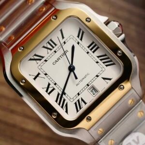 Cartier Santos Two Tone Yellow Gold White Dial Large Model Best Replica BVF 39.8mm