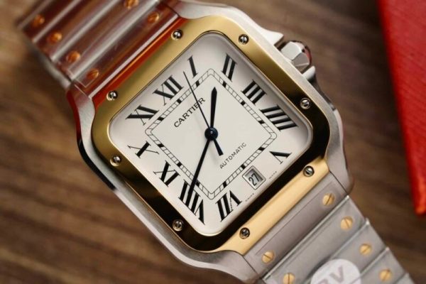 Cartier Santos Two Tone Yellow Gold White Dial Large Model Best Replica BVF 39.8mm