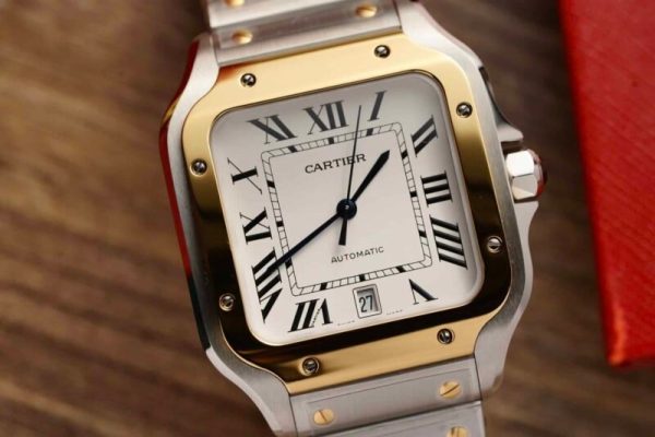 Cartier Santos Two Tone Yellow Gold White Dial Large Model Best Replica BVF 39.8mm