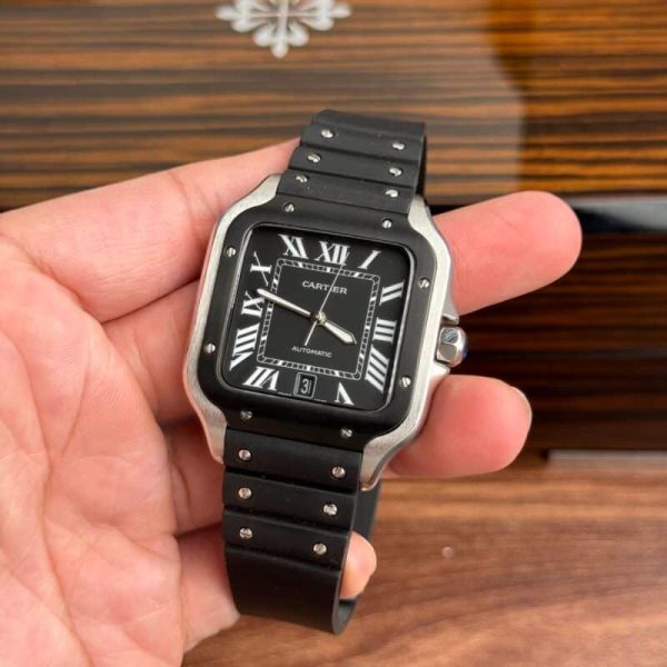 Cartier Santos WSSA0039 Black Dial Rubber Strap Large Model Best Replica BVF 39.8mm