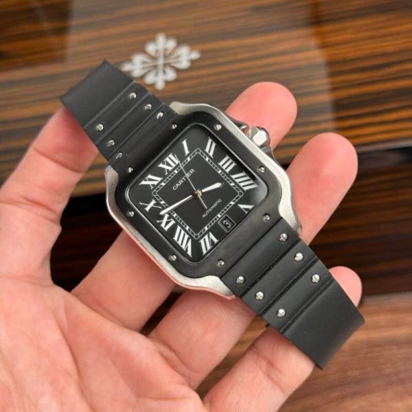 Cartier Santos WSSA0039 Black Dial Rubber Strap Large Model Best Replica BVF 39.8mm