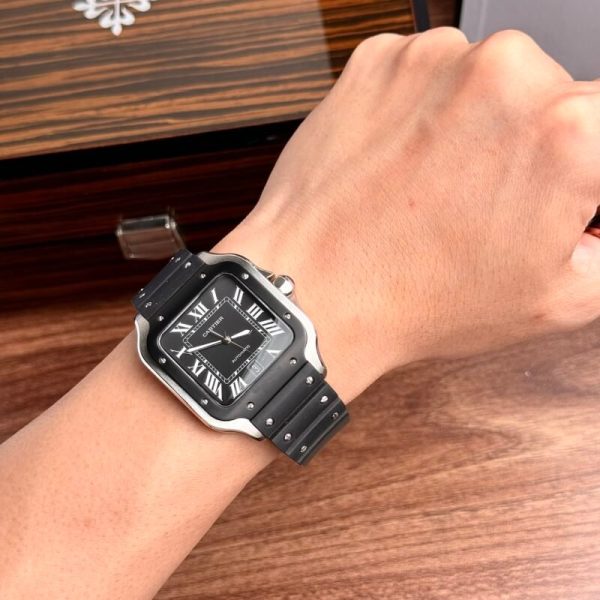 Cartier Santos WSSA0039 Black Dial Rubber Strap Large Model Best Replica BVF 39.8mm