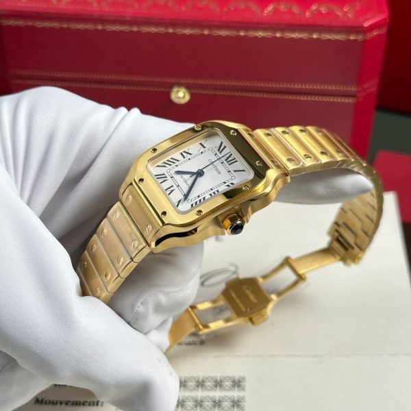 Cartier Santos WGSA0030 Yellow Gold White Dial Medium Model Best Replica BVF 35.1mm