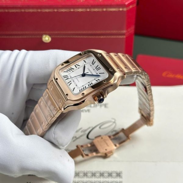 Cartier Santos de Cartier Rose Gold White Dial Medium Model Best Replica BVF 35.1mm