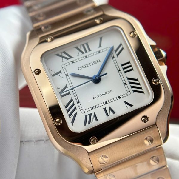 Cartier Santos de Cartier Rose Gold White Dial Medium Model Best Replica BVF 35.1mm