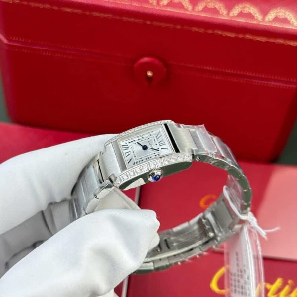 Cartier Tank Francaise W4TA0020 Small Model Silver Sunray Dial Diamond Bezel Replica 25.7 x 21.2mm
