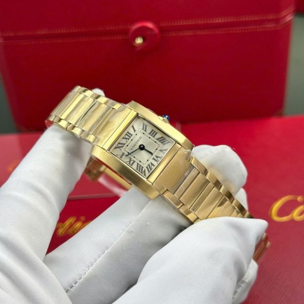Cartier Tank Francaise WGTA0114 Small Model Ladies Golden Sunray Dial Yellow Gold Replica 25.7 x 21.2mm