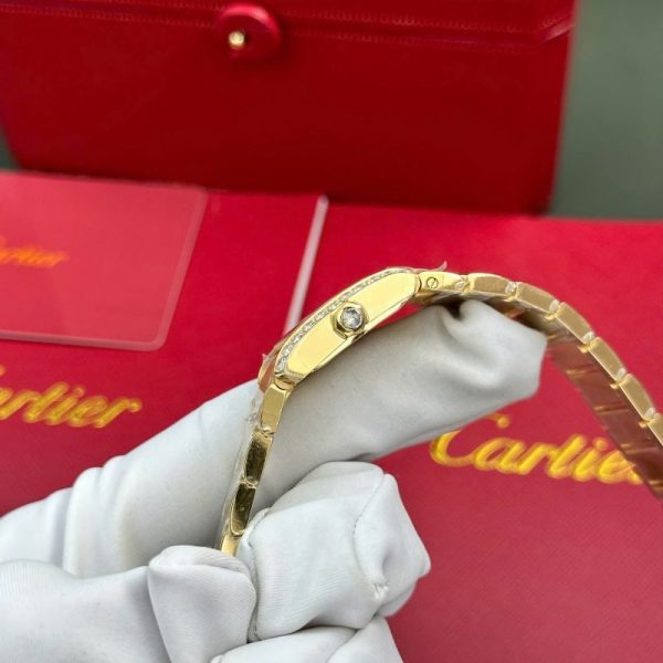 Cartier Tank Francaise WJTA0062 Golden Sunray Dial Yellow Gold Stone-set Bezel Replica 25.7 x 21.2mm
