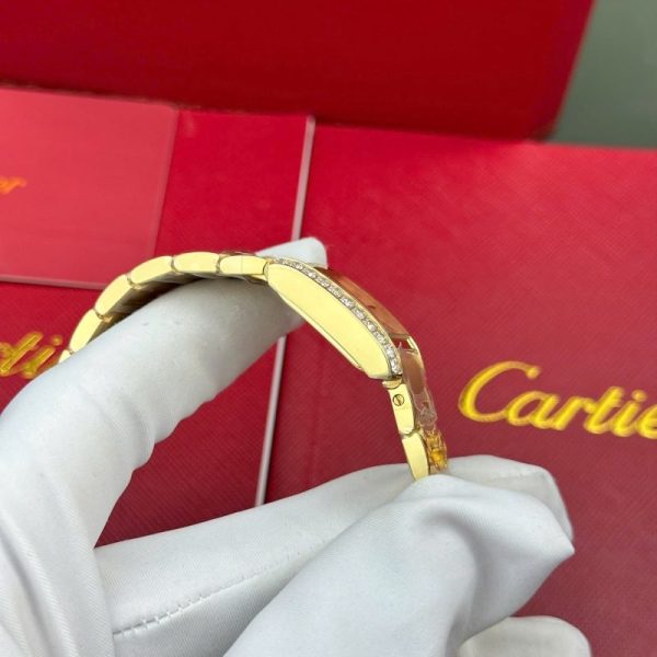 Cartier Tank Francaise WJTA0062 Golden Sunray Dial Yellow Gold Stone-set Bezel Replica 25.7 x 21.2mm