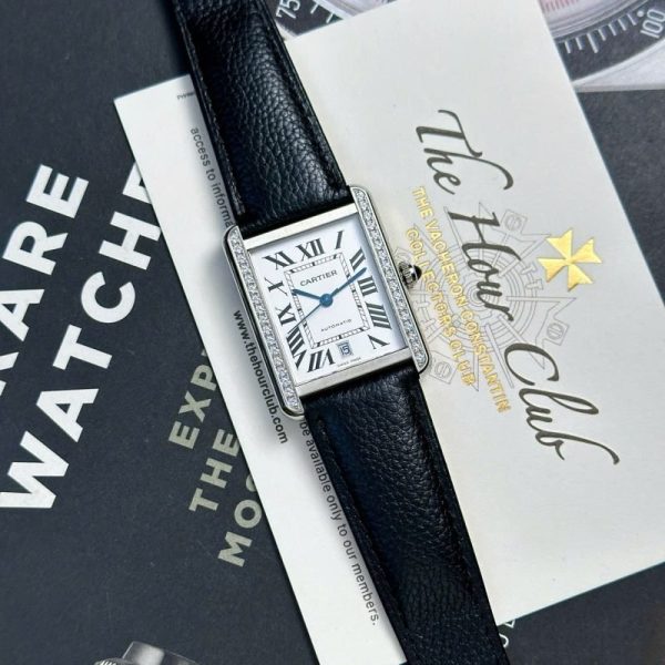 Cartier Tank Solo Extra Large White Dial Diamond Bezel Leather Strap Best Replica AF 31mm x 41mm