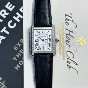 Cartier Tank Solo Extra Large White Dial Diamond Bezel Leather Strap Best Replica AF 31mm x 41mm
