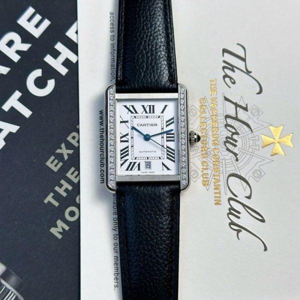 Cartier Tank Solo Extra Large White Dial Diamond Bezel Leather Strap Best Replica AF 31mm x 41mm