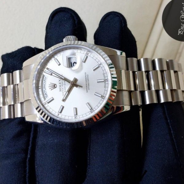 Rolex Day-Date 118239 White Gold White Dial Fluted Bezel 36mm Unisex Replica Watch