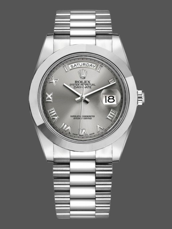 Rolex Day-Date 218206 Concentric Rhodium Grey Roman Numeral Dial Platinum 41MM Mens Replica Watch