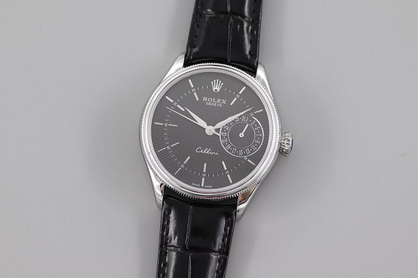Rolex Cellini Date 50519 Black Leather Black Dial 39mm Mens Replica Watch