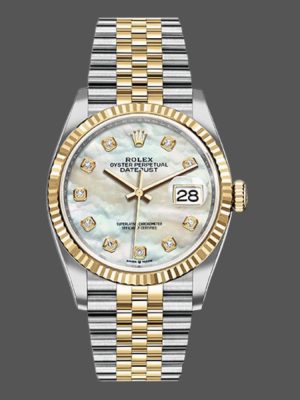 Rolex Datejust 126233 White MOP Diamond Dial Fluted Bezel 36MM Unisex Replica Watch