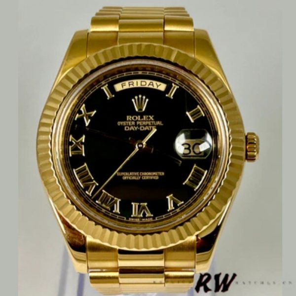 Rolex Day-Date 218238 Black Roman Numeral Dial Yellow Gold 41MM Mens Replica Watch