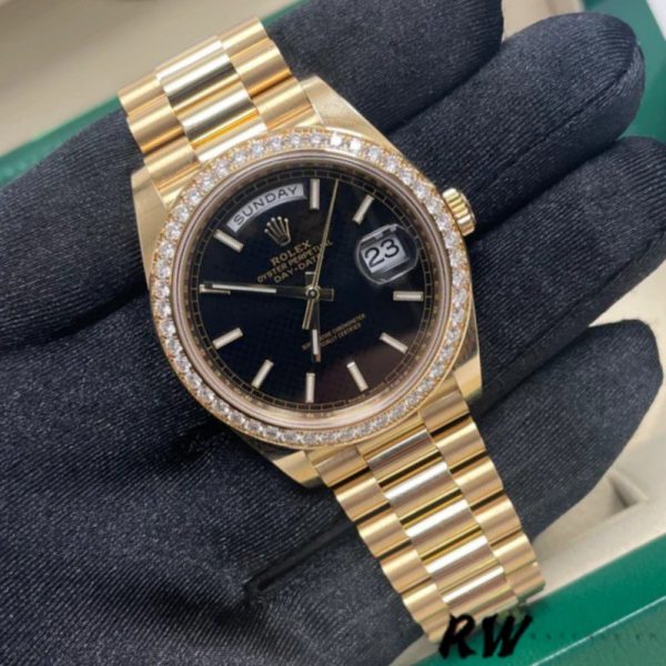 Rolex Day-Date 228348RBR Black Diamond Dial Diamond Bezel 40mm Mens Replica Watch