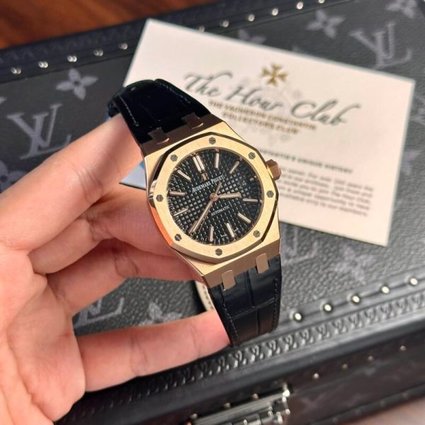 Audemars Piguet Royal Oak 15450OR Rose Gold Black Dial Leather IP Factory 37mm