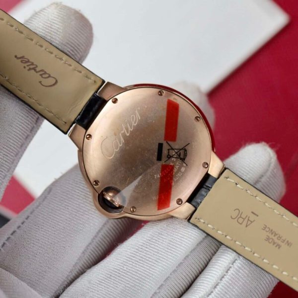Cartier Ballon Bleu Rose Gold White Diamond Dial Diamond Bezel Leather Replica 39mm