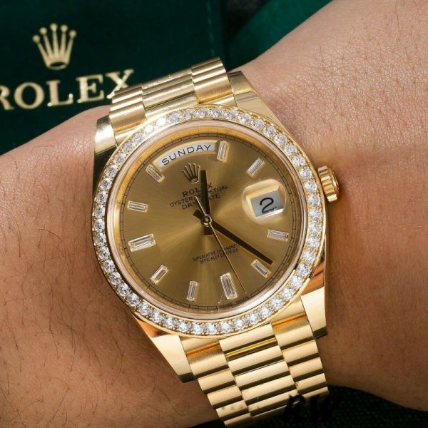 Rolex Day-Date 228348RBR Champagne Diamond Dial Diamond Beze 40mm Mens Replica Watch