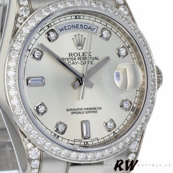 Rolex Day-Date 118389 Silver Diamond dial 36MM Unisex Replica Watch
