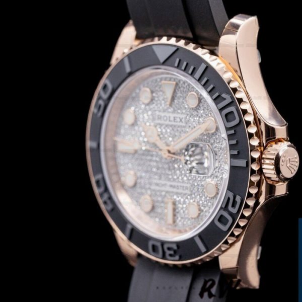 Rolex Yacht Master II 126655 Diamond Pave Dial Rose Gold 40mm Mens Replica Watch
