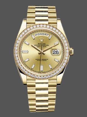 Rolex Day-Date 228348RBR Champagne Diamond Dial Diamond Beze 40mm Mens Replica Watch