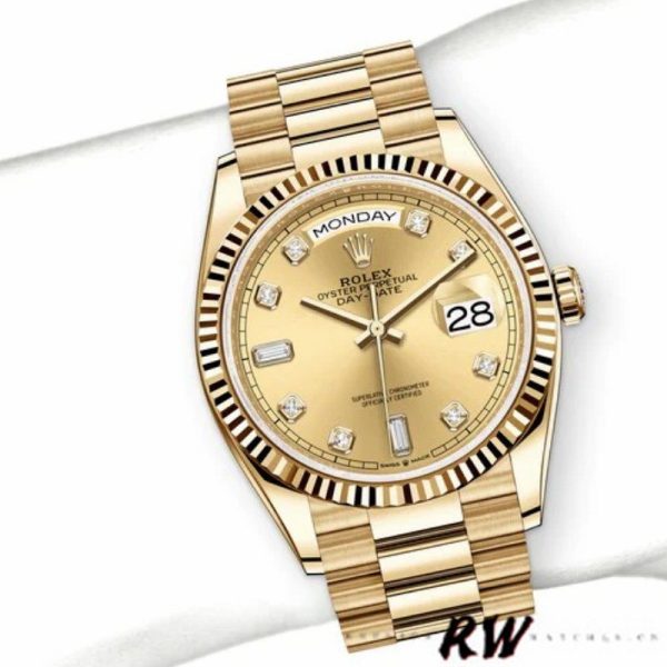 Rolex Day-Date 128238 Fluted Bezel Champagne Diamond Dial 36MM Unisex Replica Watch