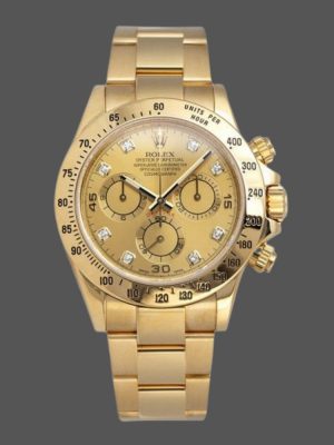 Rolex Daytona 116528 Yellow Gold Champagne Diamond Dial 40mm Mens Replica Watch