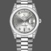 Rolex Day-Date 118296 Platinum Silver Dial Diamond 36mm Unisex Replica Watch