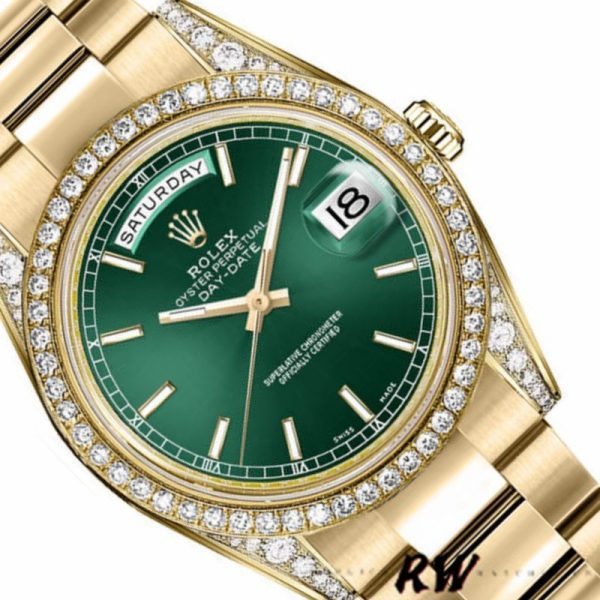 Rolex Day-Date 118388 Yellow Gold Green Index Dial 36MM Unisex Replica Watch