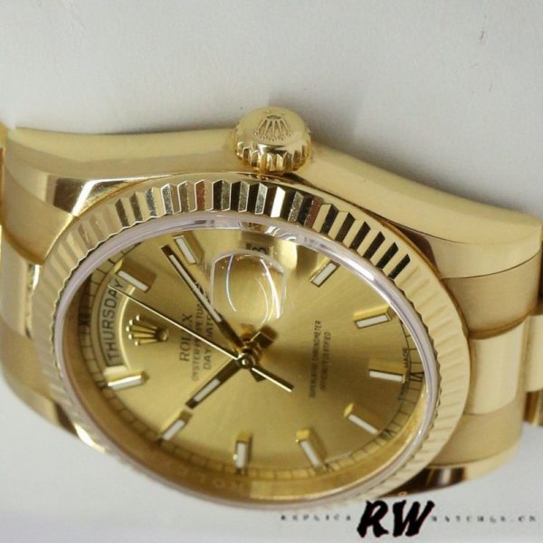 Rolex Day-Date 118238 Yellow Gold Fluted Bezel Champagne Dial 36mm Unisex Replica Watch