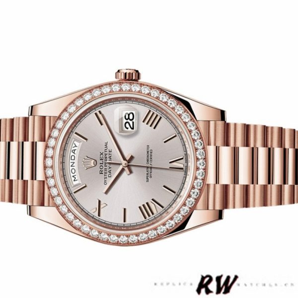 Rolex Day-Date 228345RBR Sundust Roman Dial Diamond Bezel 40mm Mens Replica Watch
