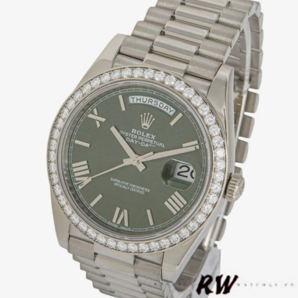 Rolex Day-Date 228349RBR Green Roman Dial Diamond Bezel 40mm Mens Replica Watch