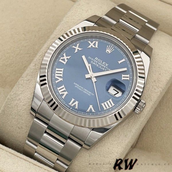 Rolex Datejust 126334 Fluted Bezel Blue Roman Numeral Dial 41MM Mens Replica Watch