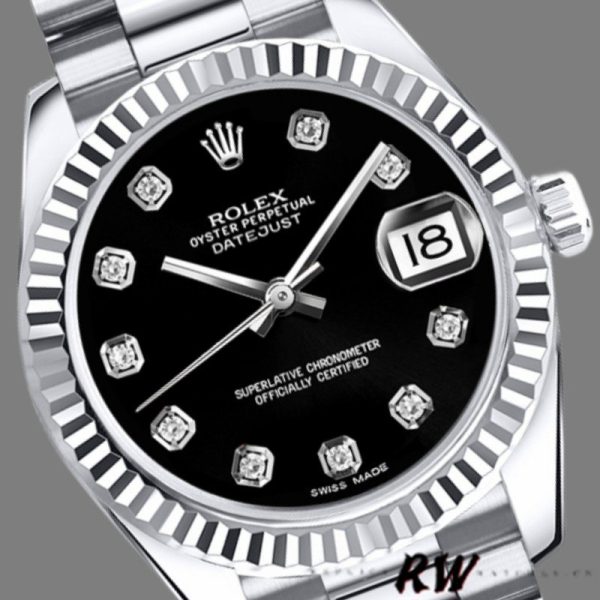 Rolex Datejust 179179 Black Diamond Dial Fluted Bezel 26MM Lady Replica Watch