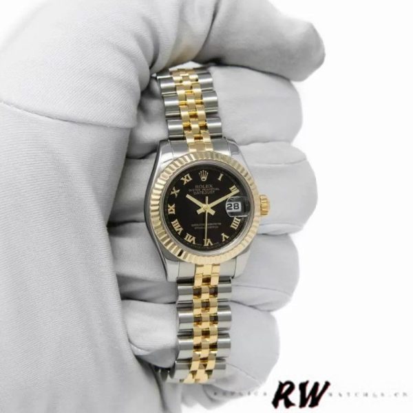 Rolex Datejust 179173 Black Dial Fluted Bezel 26MM Lady Replica Watch